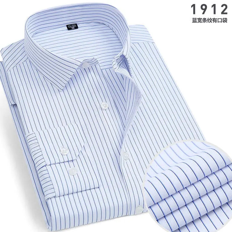 New spring and autumn plaid stripes formal men's shirt long sleeve work clothes business casual free ironing slim solid color