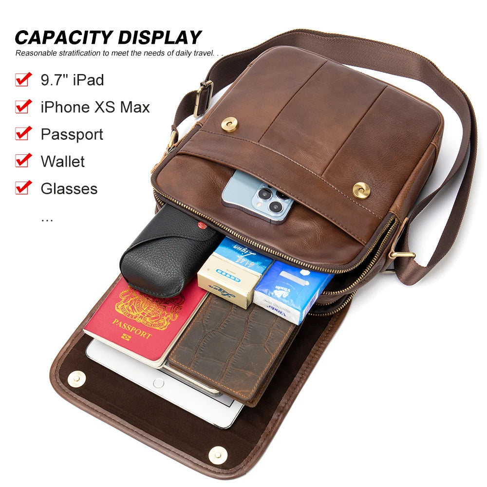 WESTAL Designer Men's Shoulder Bag Husband Gift Messenger Bag Men Genuine Leather Cover Crossbody Bags for Men Leather Flap