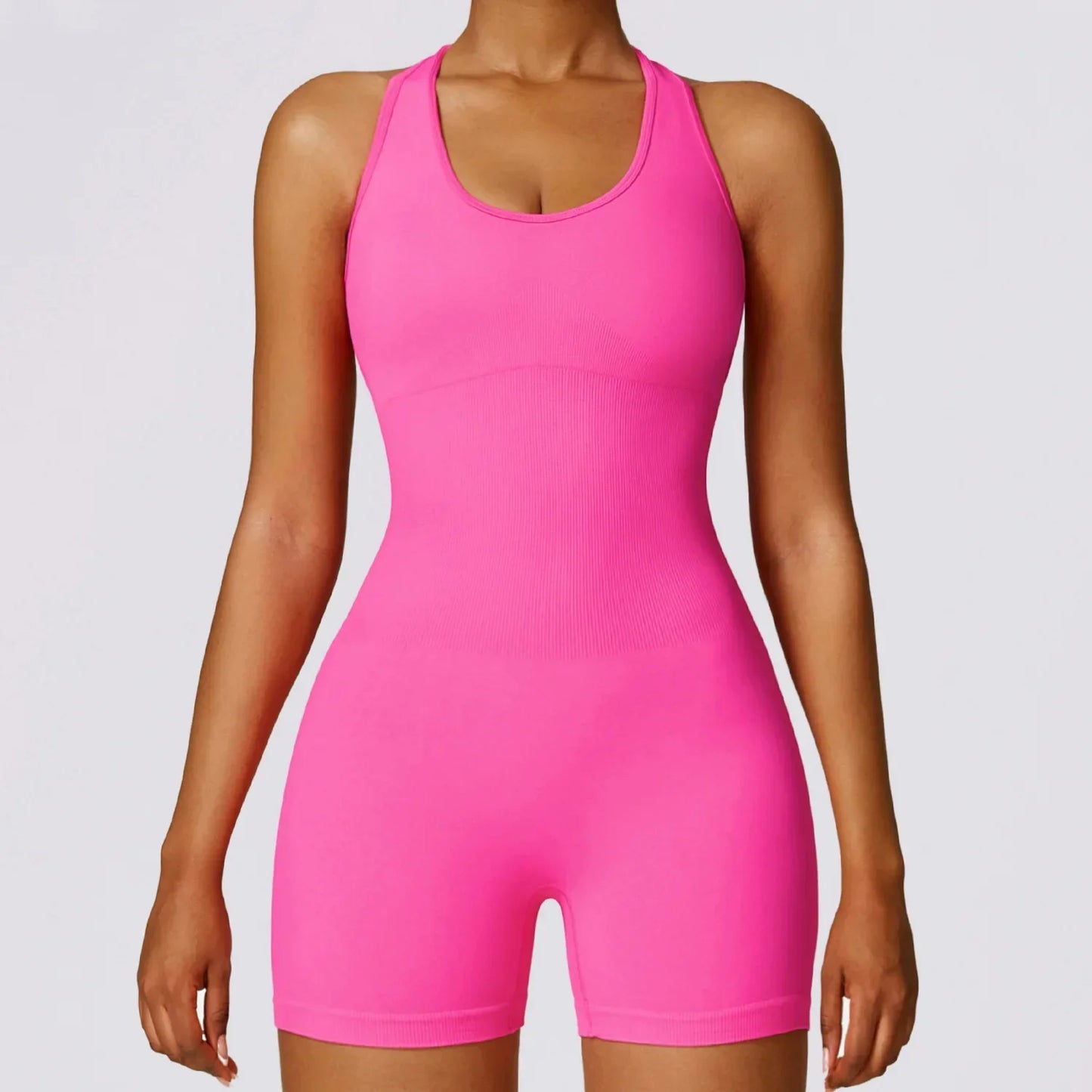 Seamless Gym Sport Short Jumpsuit Women Romper Hollow Backless Scrunch Sexy Monkeys One Piece Outfit Fitness Overalls Playsuit