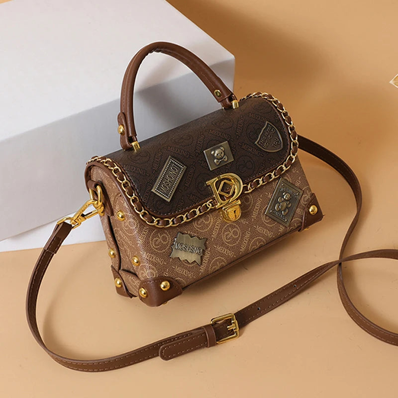 Women's Retro PU Leather Shoulder Bag Fashion Chain Handbag Crossbody for Daily Use