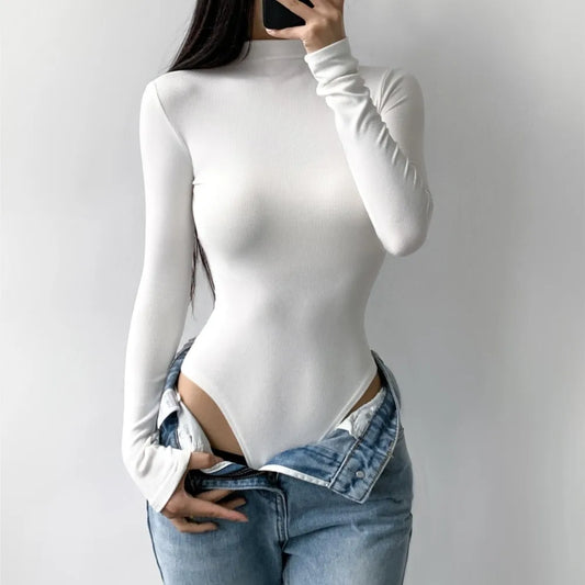 4 color Autumn Winter Stand Collar Rib Long Sleeve Bodysuit American Retro Woman Short Jumpsuit Slim Rompers Bodycon Playsuits