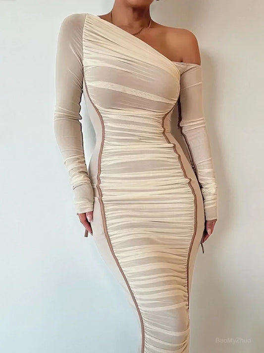 Mesh Patchwork One Shoulder Elegant dress