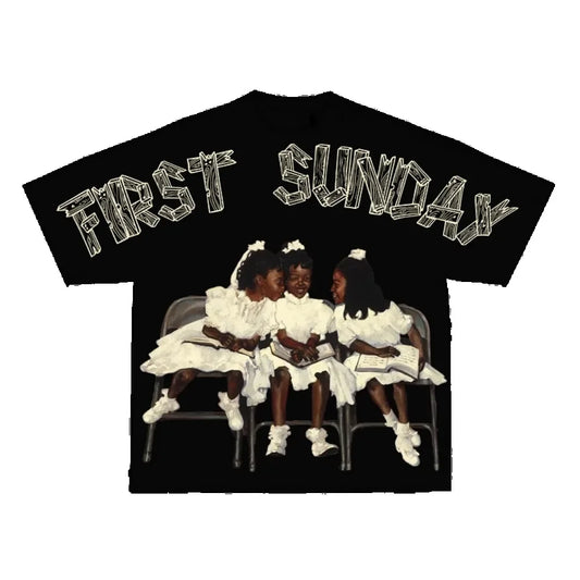 Streetwear T Shirt Y2K Men Women Harajuku Hip Hop Vintage Children First Sunday Graphic Print Oversized TShirt Short Sleeve Tops