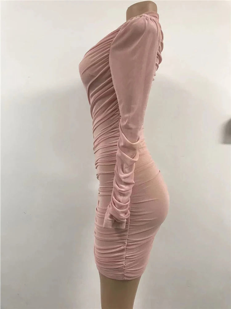 Mesh Ruched Cocktail Party Midi Bodycon