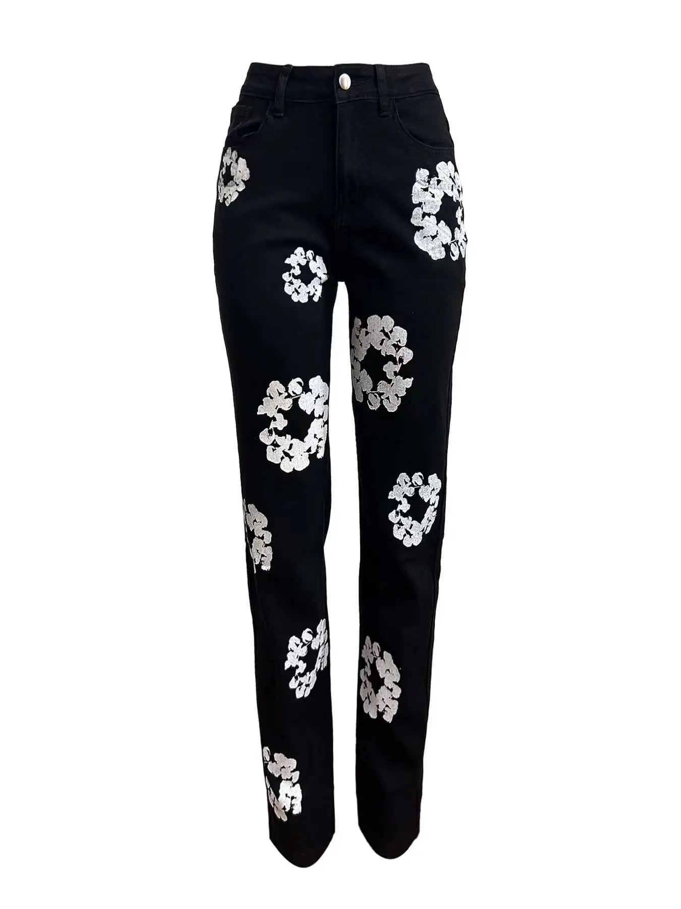 Floral Print Jeans Stretch Pencil Pants