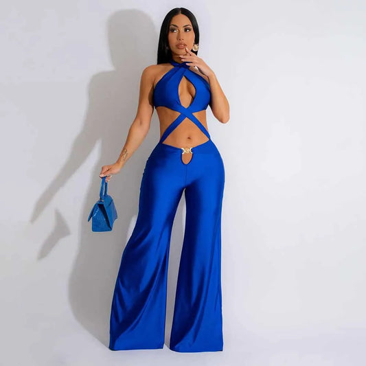 Backless Wide Leg Straight Sleeveless Jumpsuit