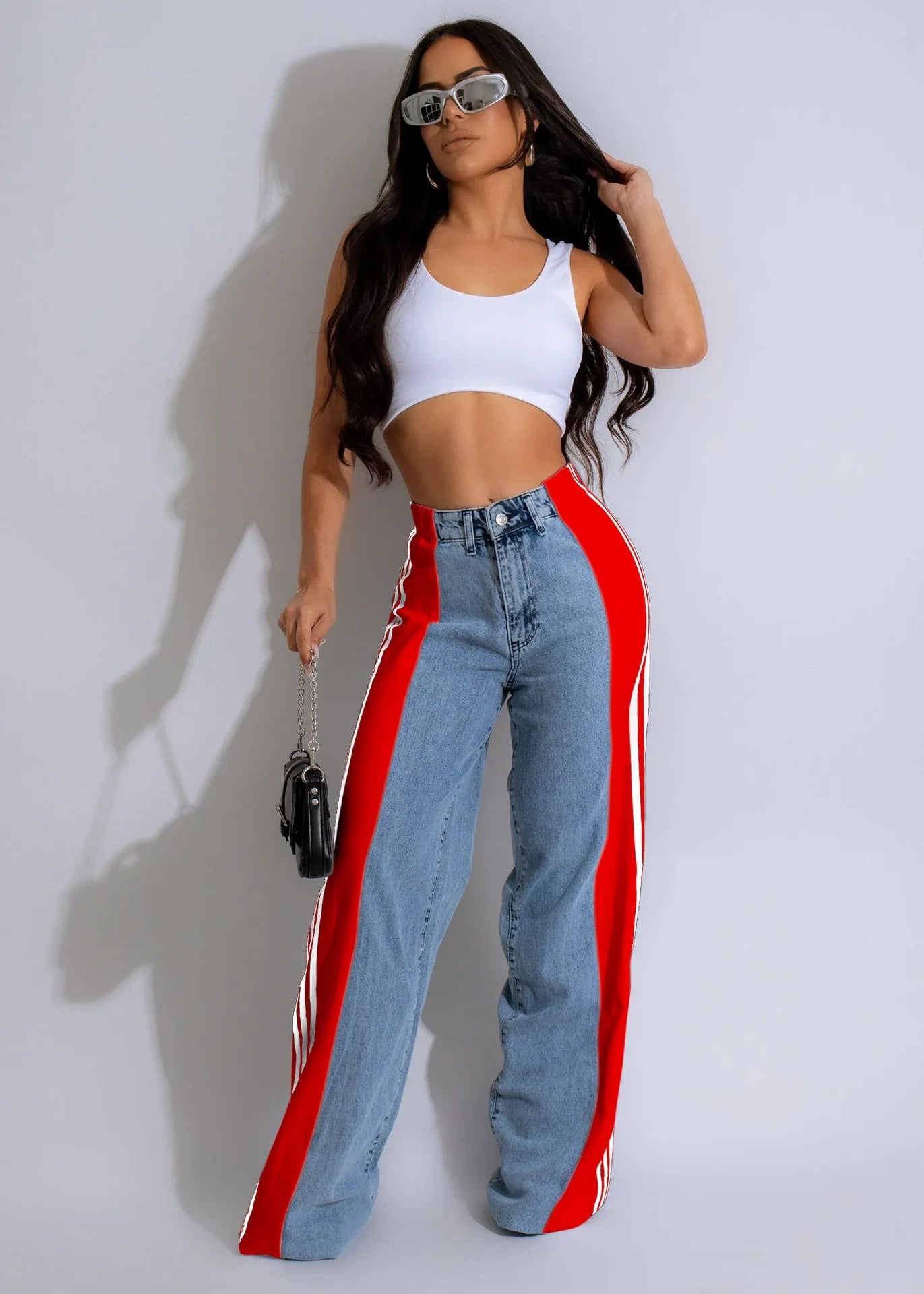 New Fashion Women's Jeans Summer Patchwork High Waist Loose Comfortable Casual Straight Leg Pants For Ladies