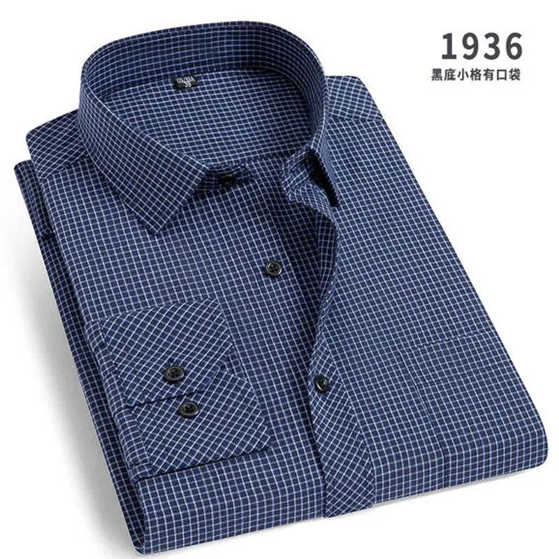 New spring and autumn plaid stripes formal men's shirt long sleeve work clothes business casual free ironing slim solid color