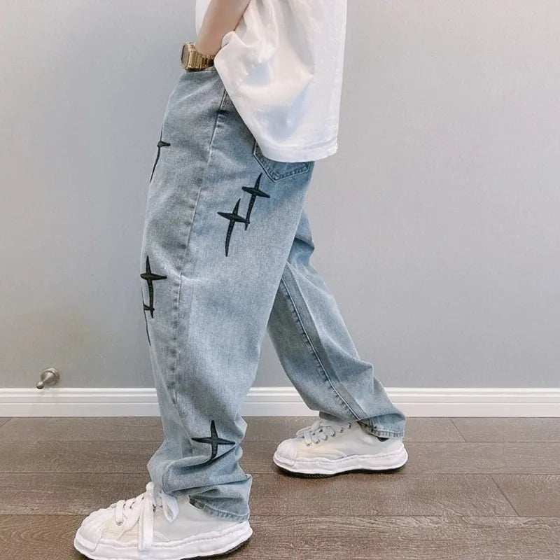 New Embroidery Jeans Men Wide Leg Cargo Pants Streetwear Baggy Men Loose Straight Male Clothing Y2K Jeans Hip Hop Trousers