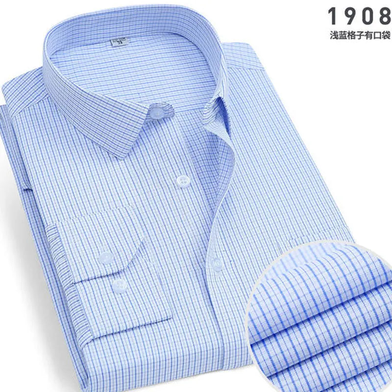 New spring and autumn plaid stripes formal men's shirt long sleeve work clothes business casual free ironing slim solid color