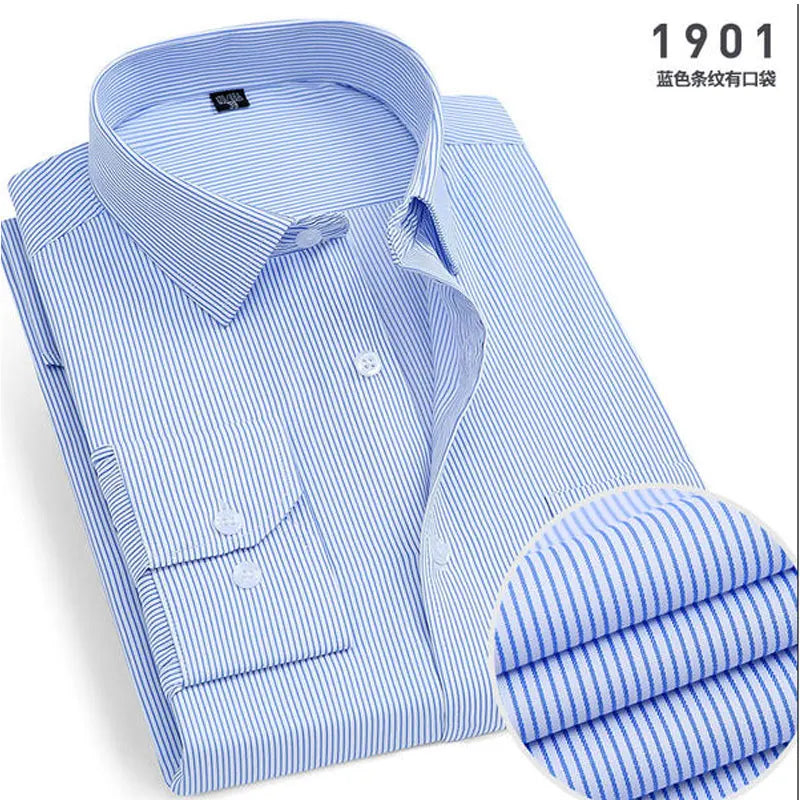 New spring and autumn plaid stripes formal men's shirt long sleeve work clothes business casual free ironing slim solid color