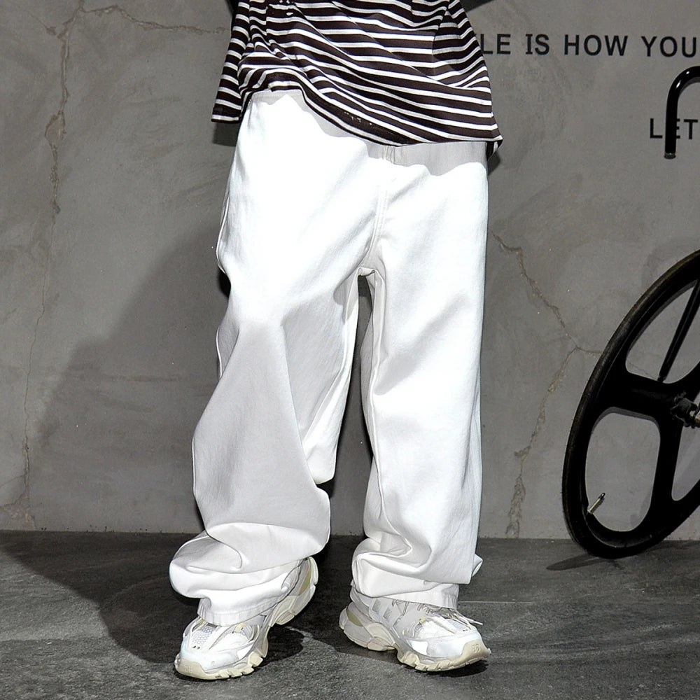 Korean Popular Clothes White Baggy Jeans Men'S Clothing Hip Hop Skateboard Denim Pants Streetwear Straight-Leg Trousers Male