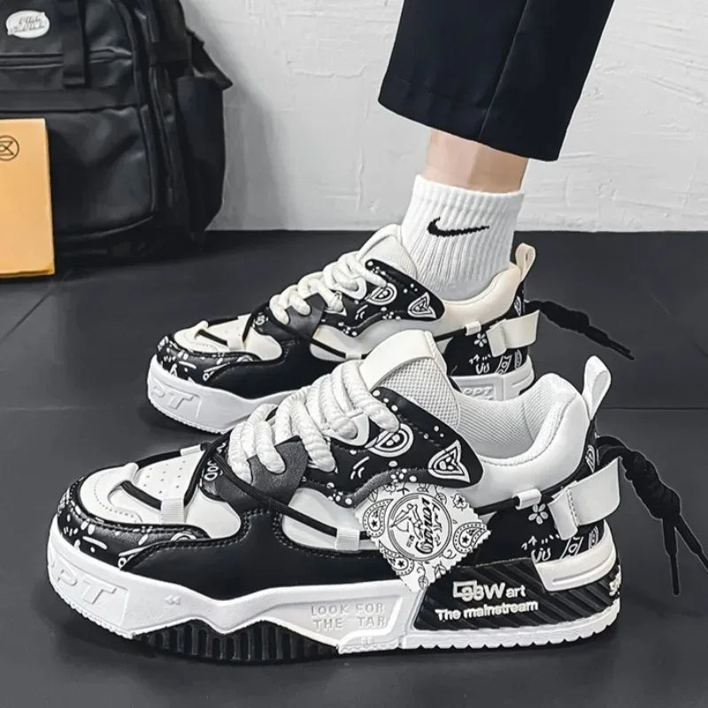 New Autumn Men's Shoes Men Platform Sneakers for Men Trend Design Graffiti Skateboard Shoes Patchwork Sneaker Zapatillas