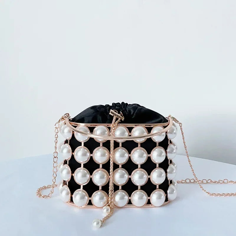 Clutch Purse Luxury for Women Pearl Crossbody Bag Metallic Diamond Handbag Evening Bag Large Capacity Women's Purse Wedding Bag