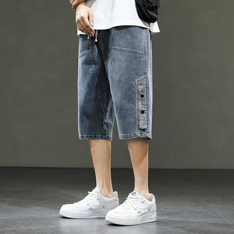 Korean Style Summer Men's Black Wide Leg Denim Shorts New Fashion Casual Baggy Short Jeans Male Plus Size 6XL 8XL YBR602