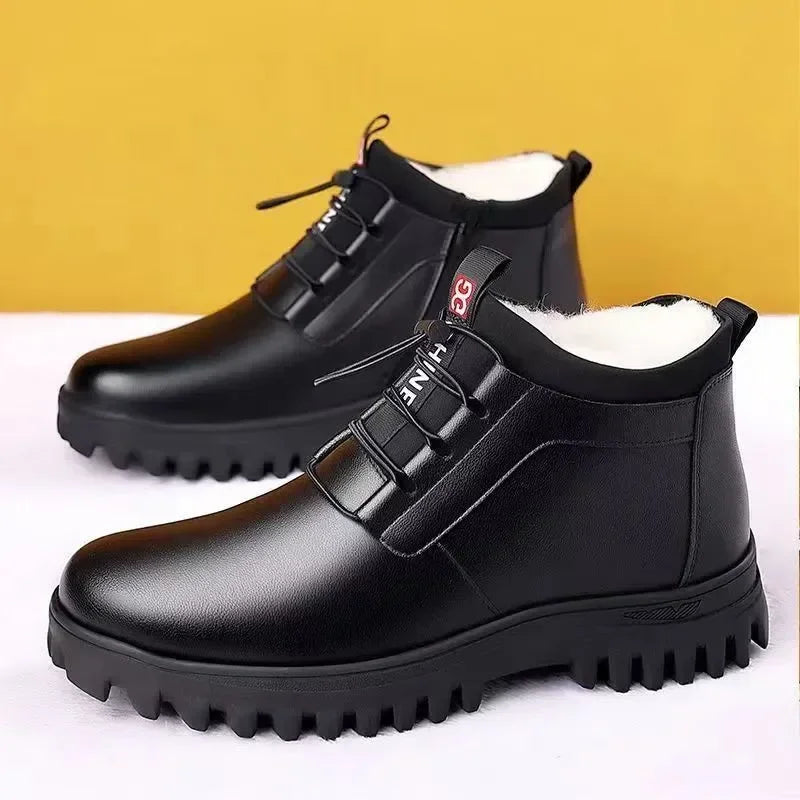 Men's Winter Leather Shoes New Fashion Plush Warm Comfortable Anti slip Business Cotton Shoes Outdoor Casual Snow Boots Vacation