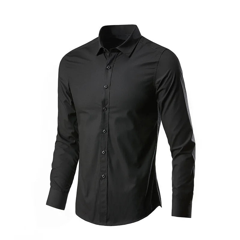 Men's Elastic Dress Shirt New Long Sleeve Spring Autumn Anti-wrinkle Free Ironing Business Comfort Fashion Breathable Slim Fit