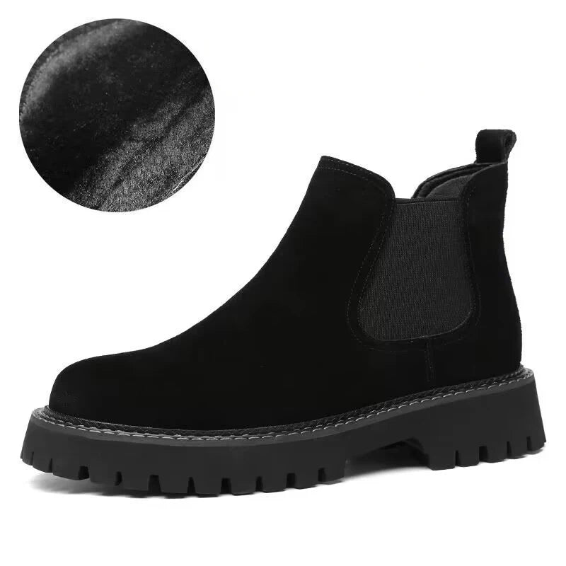 men's leisure chelsea boots black trend platform shoes cow suede leather autumn winter boot handsome ankle botas masculinas male