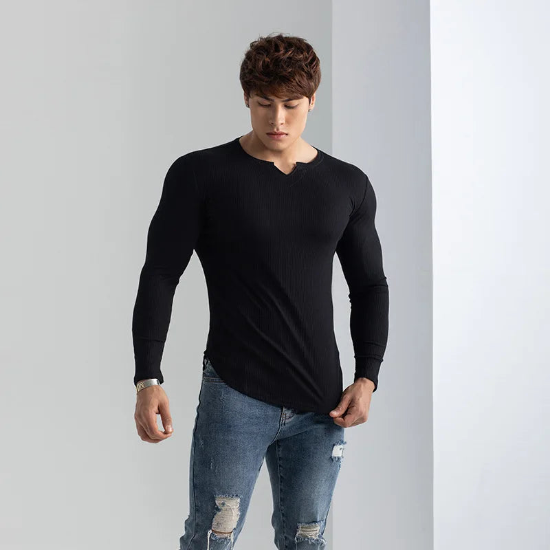 Mens T Shirt V Solid V Collar Short Sleeved Tops Tees Men T-Shirt Black Tights Man T-Shirts Fitness For Male Clothes Fitness 2XL