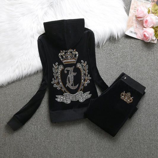 Velvet Tracksuit  New Winter Women Hooded Velvet Suit American Streetwear Casual Hooded Sweatshirt 2pc Casual Women's Suit