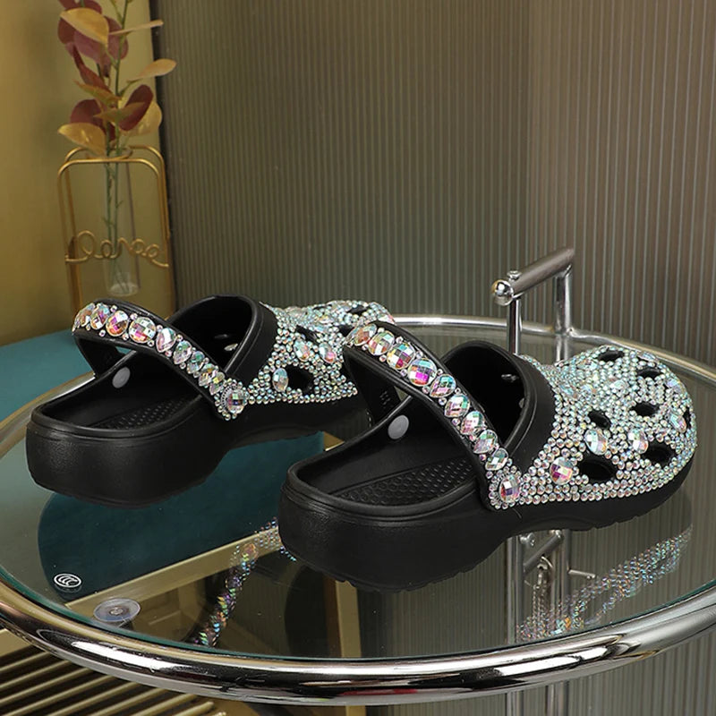 Women Summer Luxury Slippers EVA Rhinestone Decoration Sandals Beach Slides Flip Flop Soft Fashion Casual Shoes For Female 35-41