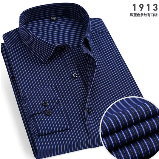 New spring and autumn plaid stripes formal men's shirt long sleeve work clothes business casual free ironing slim solid color