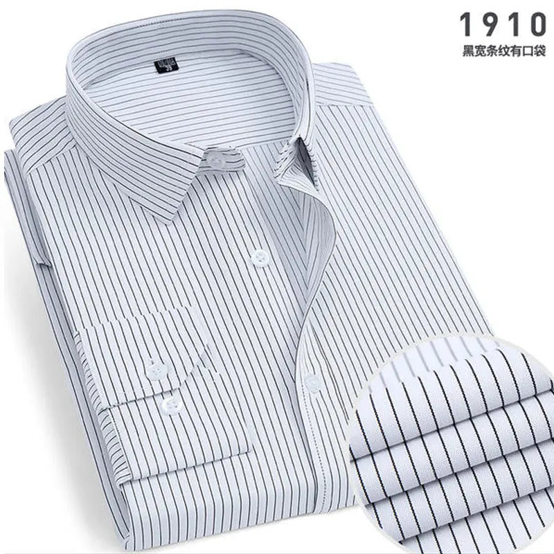 New spring and autumn plaid stripes formal men's shirt long sleeve work clothes business casual free ironing slim solid color