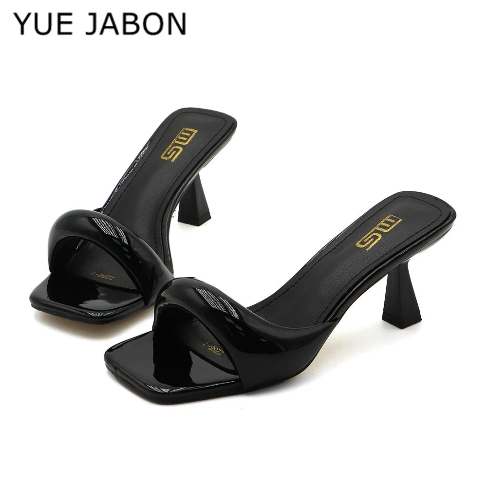 Black Red High Heel Slippers Women Open Toe Slingback Sandals Female Pumps Square Toe Summer Simple Designer Heeled Sandals