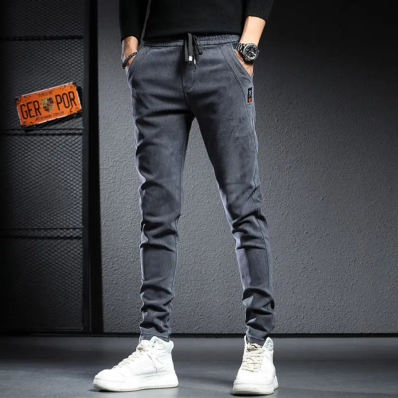 Men’s elastic waist fleece jeans