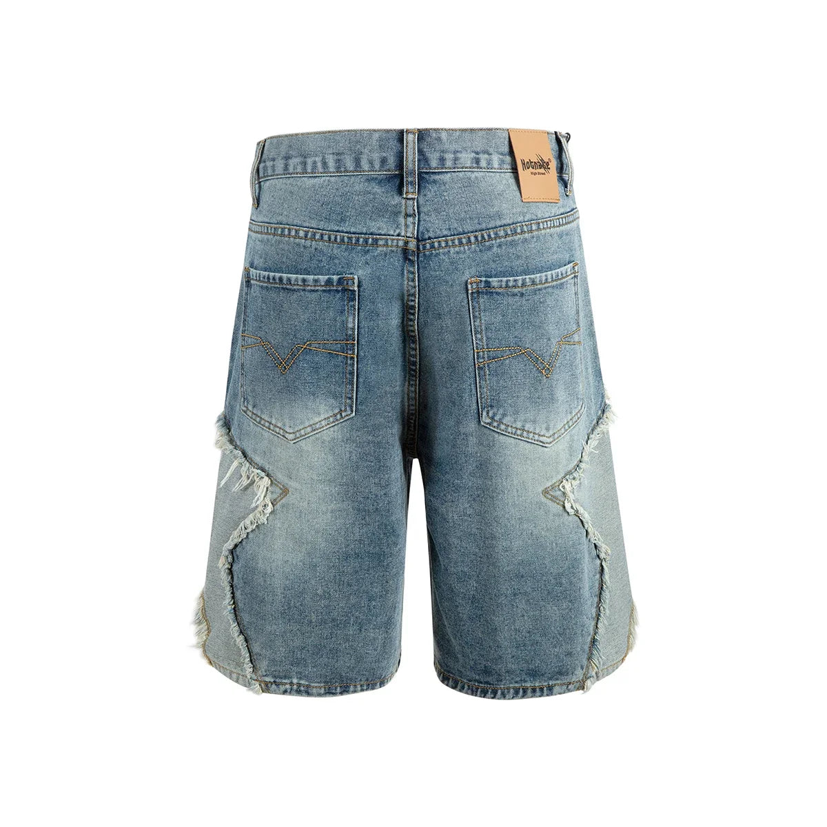 Stars Patchwork High Street Washed Baggy Jeans Shorts for Men Wide Leg Straight Casual Denim Shorts Five Point Pants Oversized