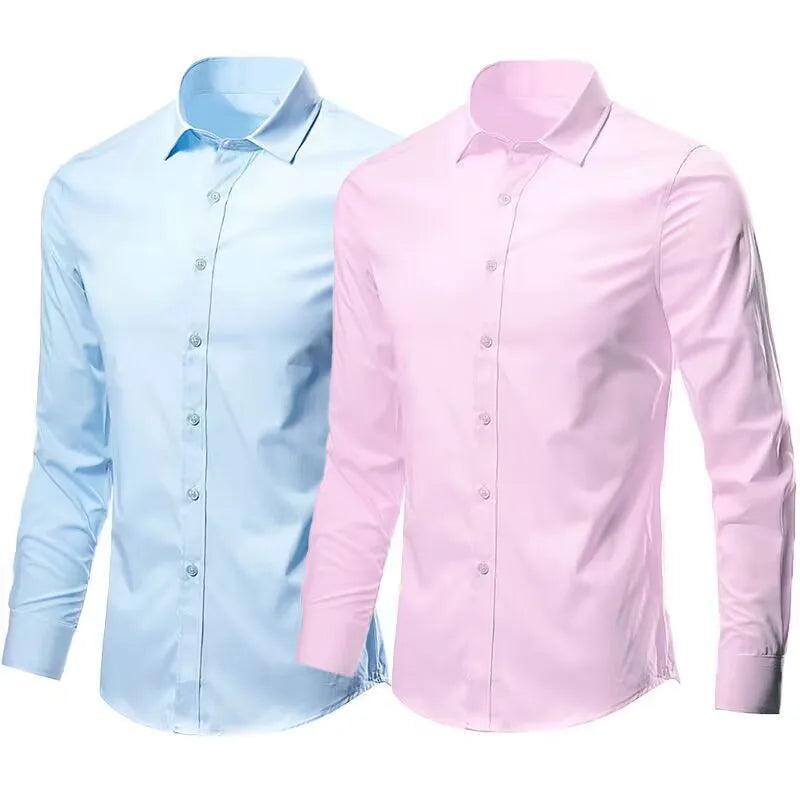 Men's Elastic Dress Shirt New Long Sleeve Spring Autumn Anti-wrinkle Free Ironing Business Comfort Fashion Breathable Slim Fit