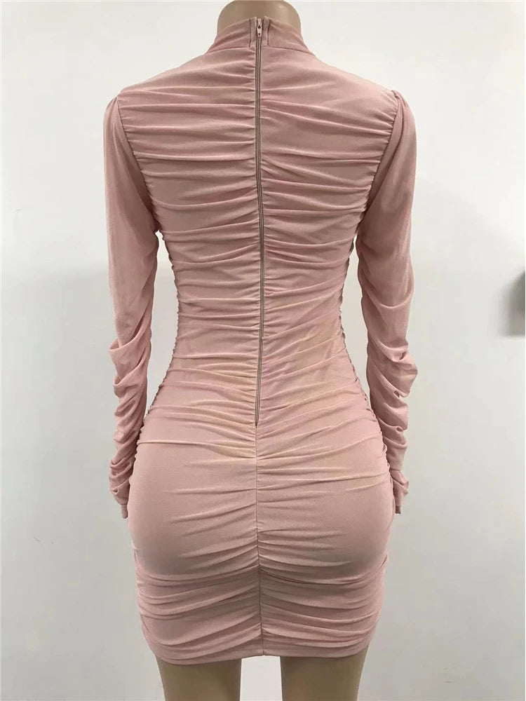 Mesh Ruched Cocktail Party Midi Bodycon