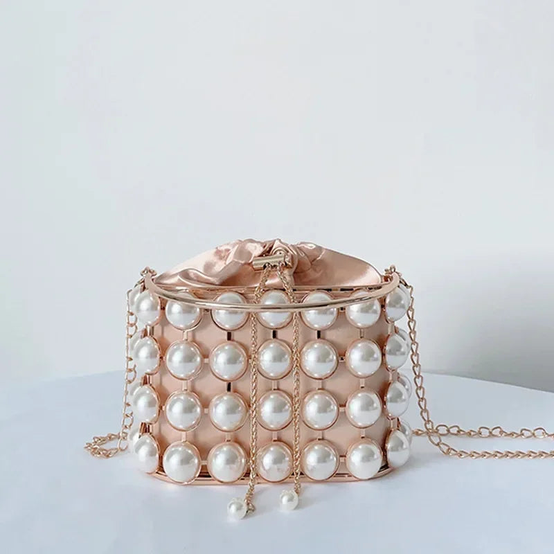 Clutch Purse Luxury for Women Pearl Crossbody Bag Metallic Diamond Handbag Evening Bag Large Capacity Women's Purse Wedding Bag