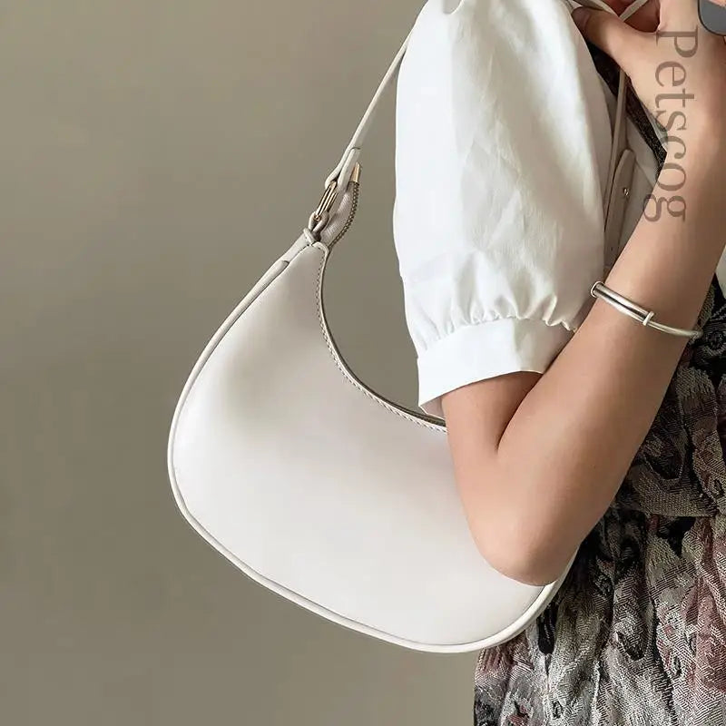 Luxury Fashion Handbags For Women Solid Color Zipper Half-moon Underarm Purse Female Summer 2024 Shoulder Bags Black White Brown