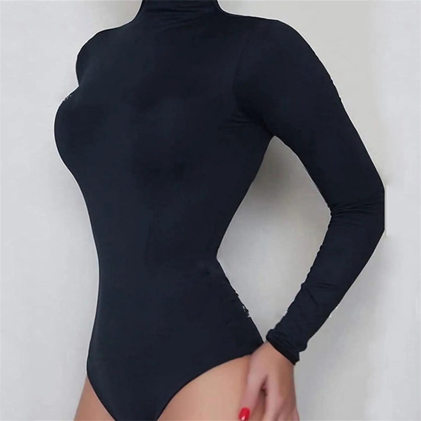 Women's Turtleneck Long Sleeve Bodysuits Fashion Basic Layering Jumpsuit Slim Fit Soft Underwear Tops