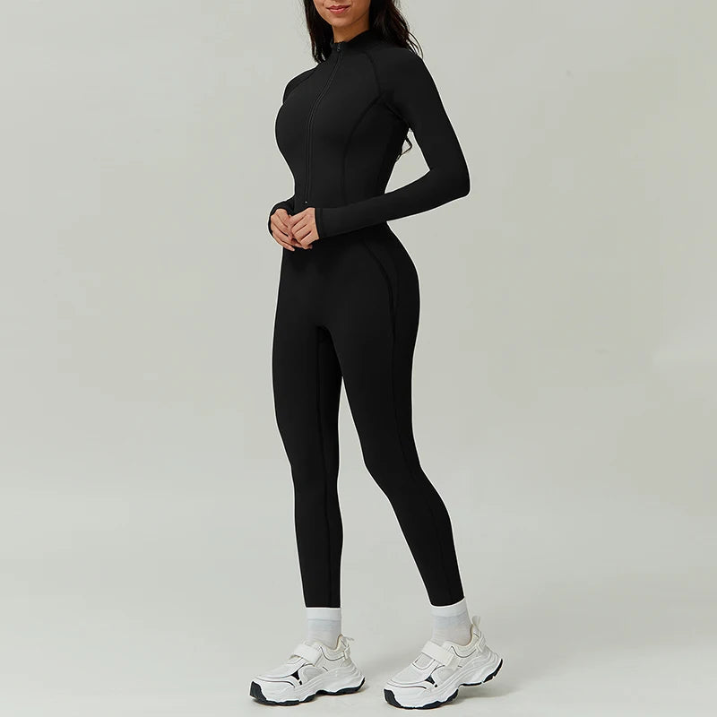 Warm Plush Sports Jumpsuits Women'S Tracksuit One-Piece Fitness Suit Winter Gym Sets Long Sleeves Black Exercise Bodysuit Woman