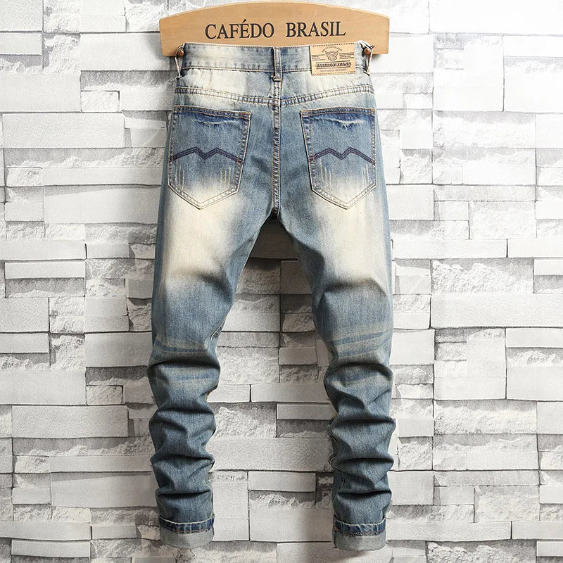 Distressed Ripped Jeans Men's Retro