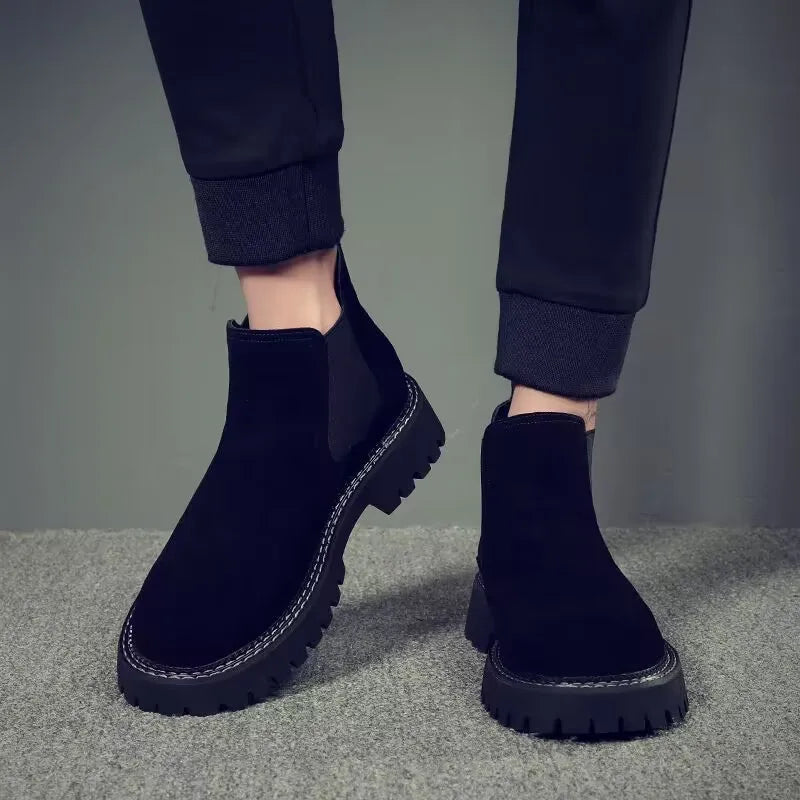 men's leisure chelsea boots black trend platform shoes cow suede leather autumn winter boot handsome ankle botas masculinas male