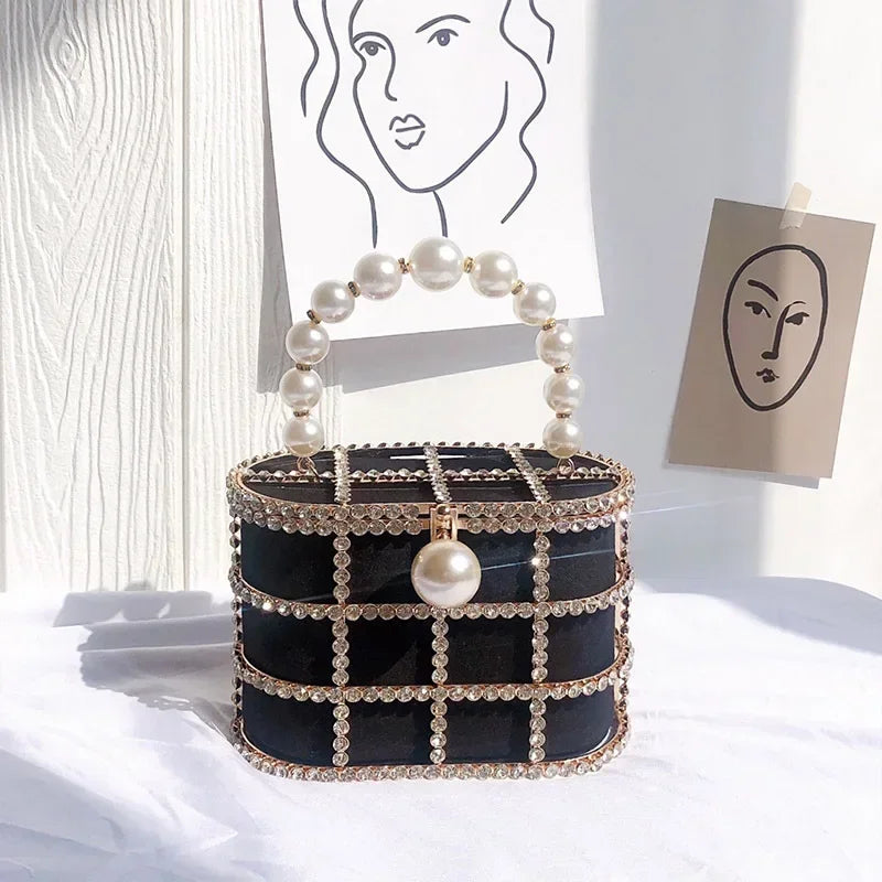 Clutch Purse Luxury for Women Pearl Crossbody Bag Metallic Diamond Handbag Evening Bag Large Capacity Women's Purse Wedding Bag