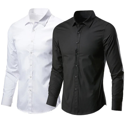 Men's Elastic Dress Shirt New Long Sleeve Spring Autumn Anti-wrinkle Free Ironing Business Comfort Fashion Breathable Slim Fit