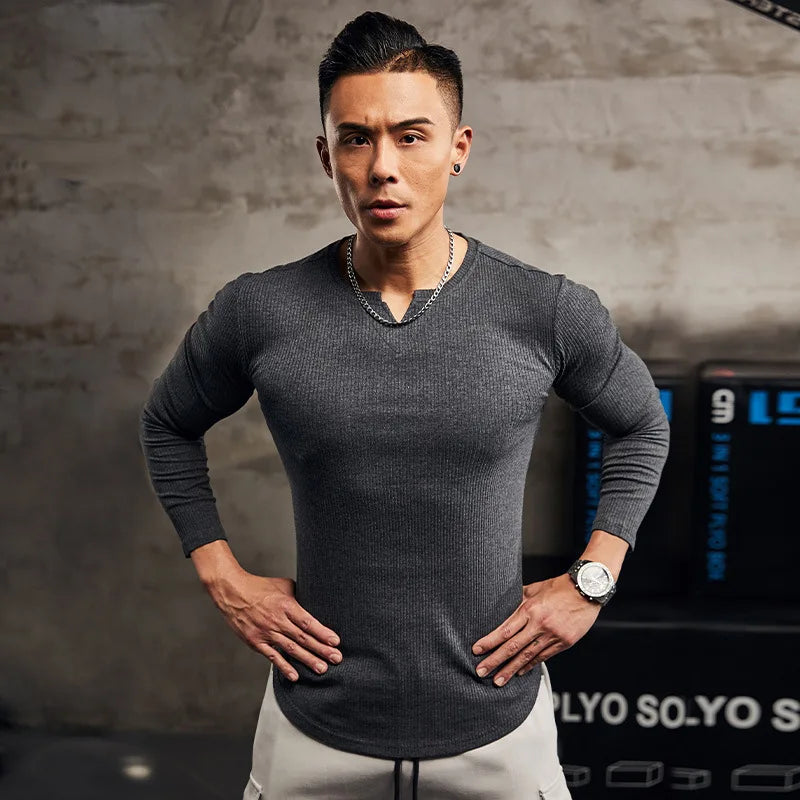 Mens T Shirt V Solid V Collar Short Sleeved Tops Tees Men T-Shirt Black Tights Man T-Shirts Fitness For Male Clothes Fitness 2XL