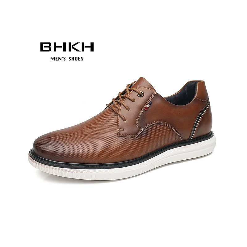 BHKH Genuine Leather Dress Shoes Comfy Men Casual Shoes Smart Business Work Office Lace-up Men Shoes