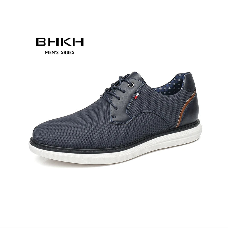 BHKH Genuine Leather Dress Shoes Comfy Men Casual Shoes Smart Business Work Office Lace-up Men Shoes