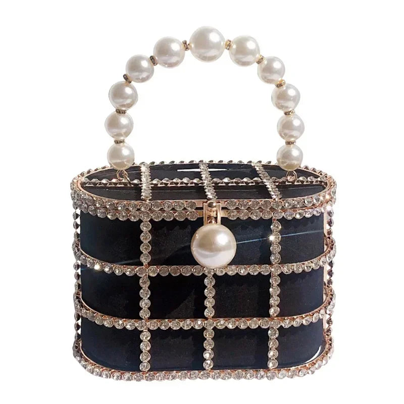 Clutch Purse Luxury for Women Pearl Crossbody Bag Metallic Diamond Handbag Evening Bag Large Capacity Women's Purse Wedding Bag