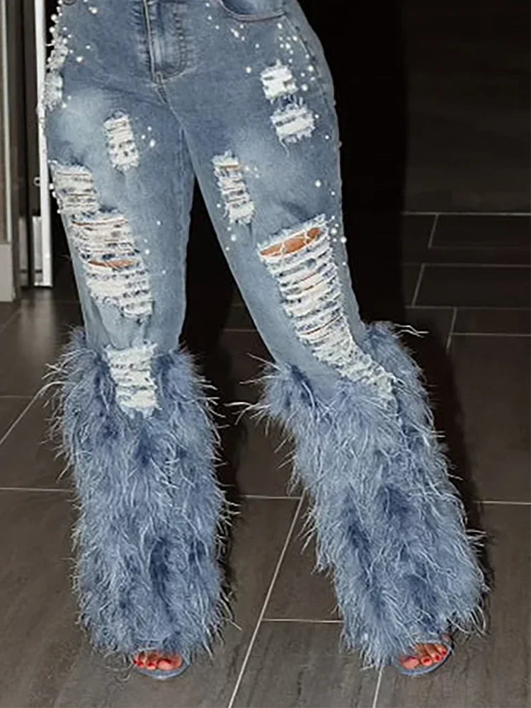 Fashion Women's Jeans Tassel Holes