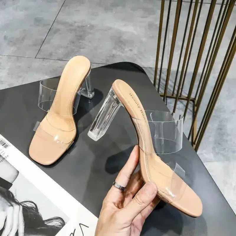 Summer Women Pumps Sandals PVC Jelly Slippers Open Toe High Heels Women Transparent Perspex Slippers Shoes Heel Clear Sandals